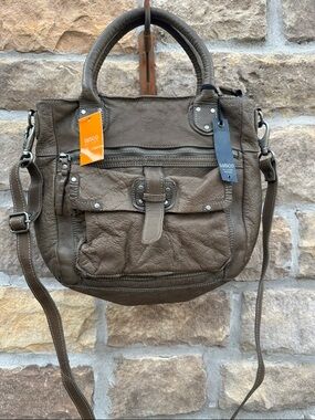 Latigo Olive-Taupe Leather Crossbody Satchel